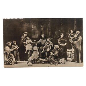 Vintage Religious Postcard Lasset Die Kindlein Zu Mir Kommen Sepia German F J H